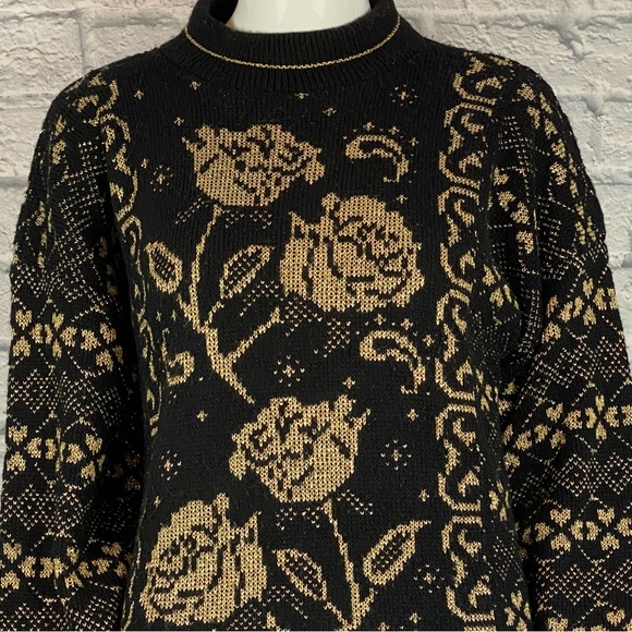 Vintage 1980s Metallic Floral Rose Sweater - Picture 5 of 5